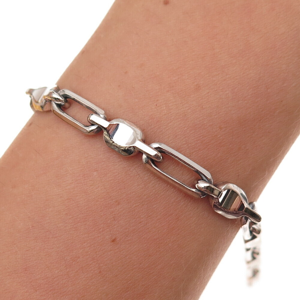 925 Sterling Silver Vintage Italy Paperclip Anchor Link Bracelet 8"